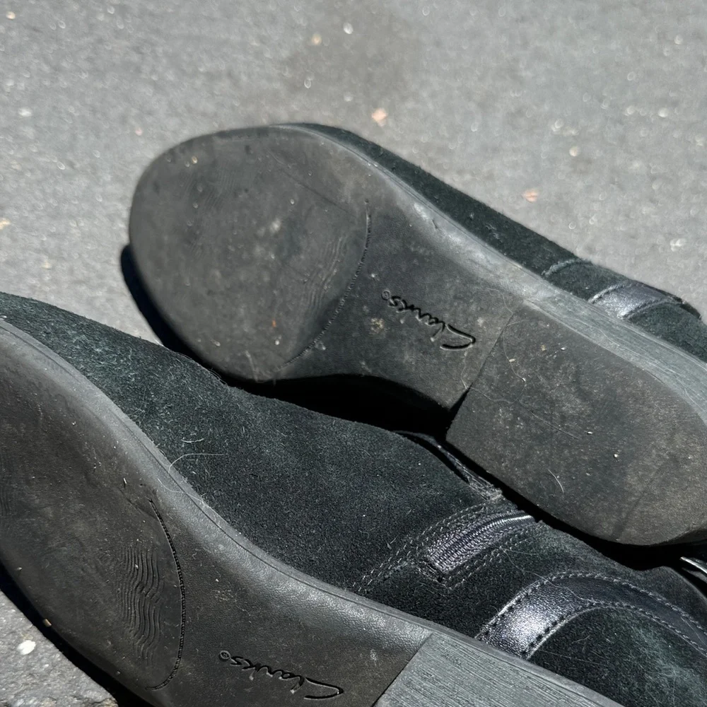Clarks Black Suede Ankle Booties with Wrap Strap